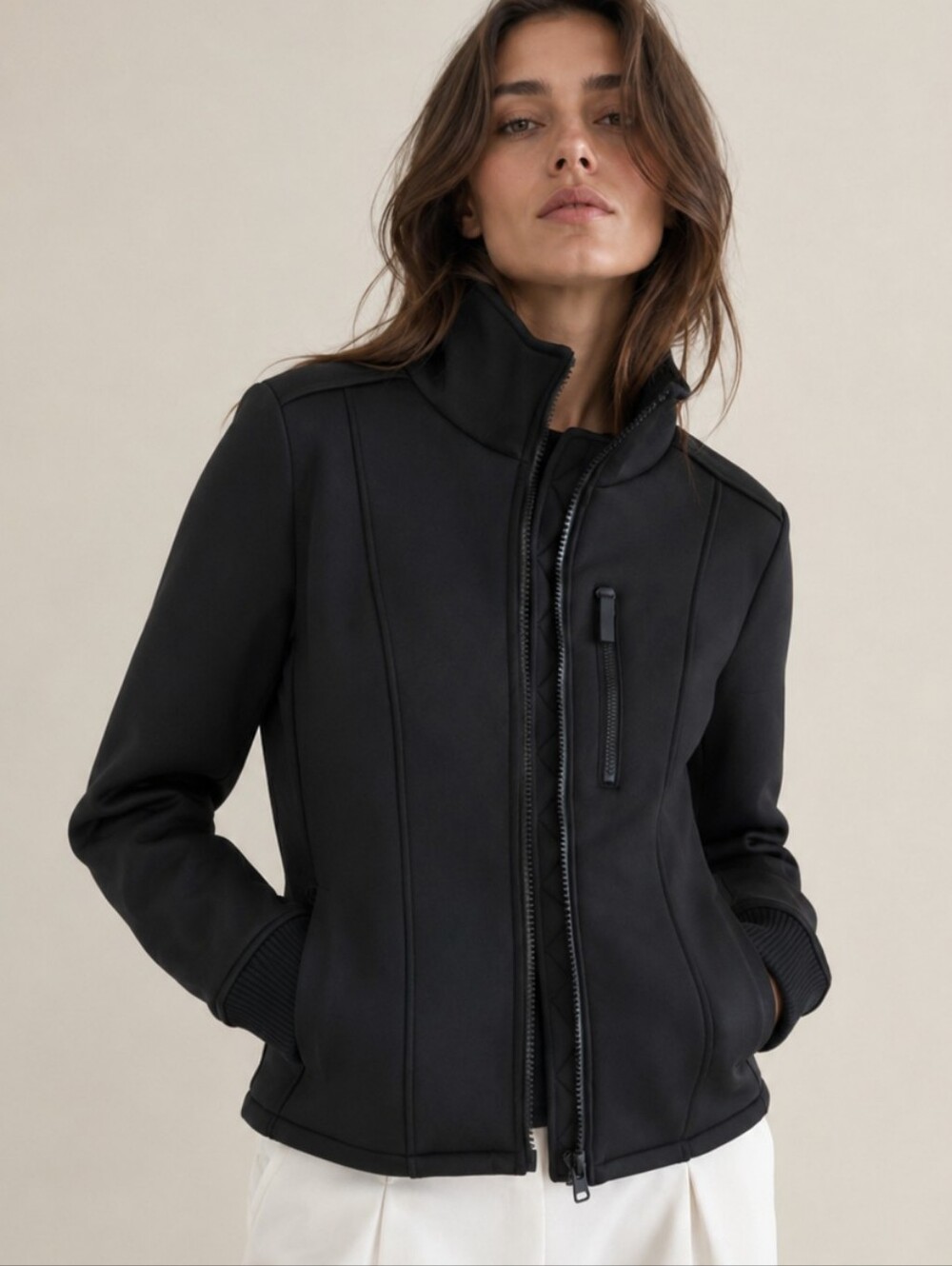 Zara Black Bomber Jacket with High Collar Size XS.